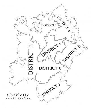 Modern City Map - Charlotte North Carolina city of the USA with boroughs and titles outline map clipart