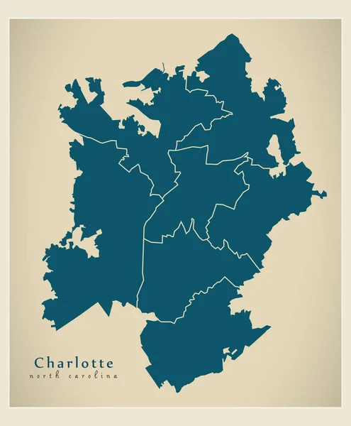 Modern City karta - Charlotte North Carolina staden av Usa med stadsdelar — Stock vektor