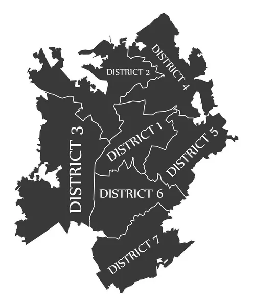 Charlotte North Carolina şehir haritası ABD siyah illüstrasyon etiketli — Stok Vektör