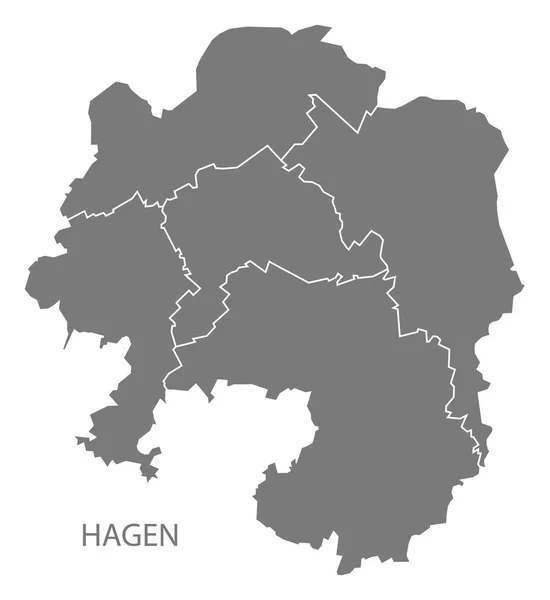 Mapa de la ciudad de Hagen con boroughs gris silueta ilustración forma — Vector de stock