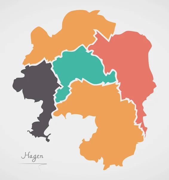 Mapa de Hagen con barrios y formas redondas modernas — Archivo Imágenes Vectoriales