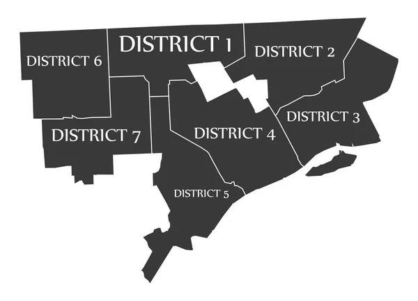 Detroit Michigan mappa della città Stati Uniti etichettato nero illustrazione — Vettoriale Stock