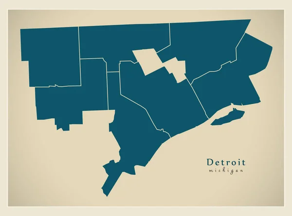 Mapa de la ciudad moderna - Detroit Michigan ciudad de los Estados Unidos con distritos — Vector de stock