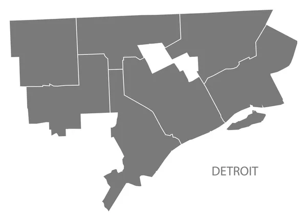 Detroit Michigan mapa de la ciudad con distritos gris silueta ilustración forma — Archivo Imágenes Vectoriales