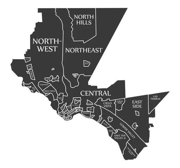 El Paso Texas şehir haritası ABD siyah illüstrasyon etiketli — Stok Vektör