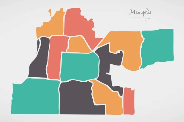 Memphis Tennessee Mapa com bairros e formas redondas modernas —  Vetores de Stock