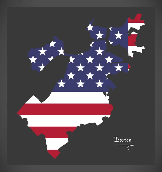 Boston massachusetts Karte mit amerikanischer Nationalflagge illustratio — Stockvektor