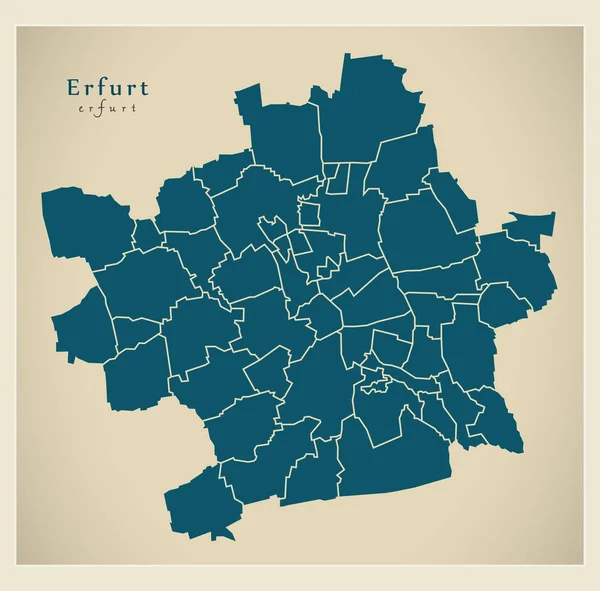 Mapa da cidade moderna - Erfurt cidade da Alemanha com boroughs DE —  Vetores de Stock