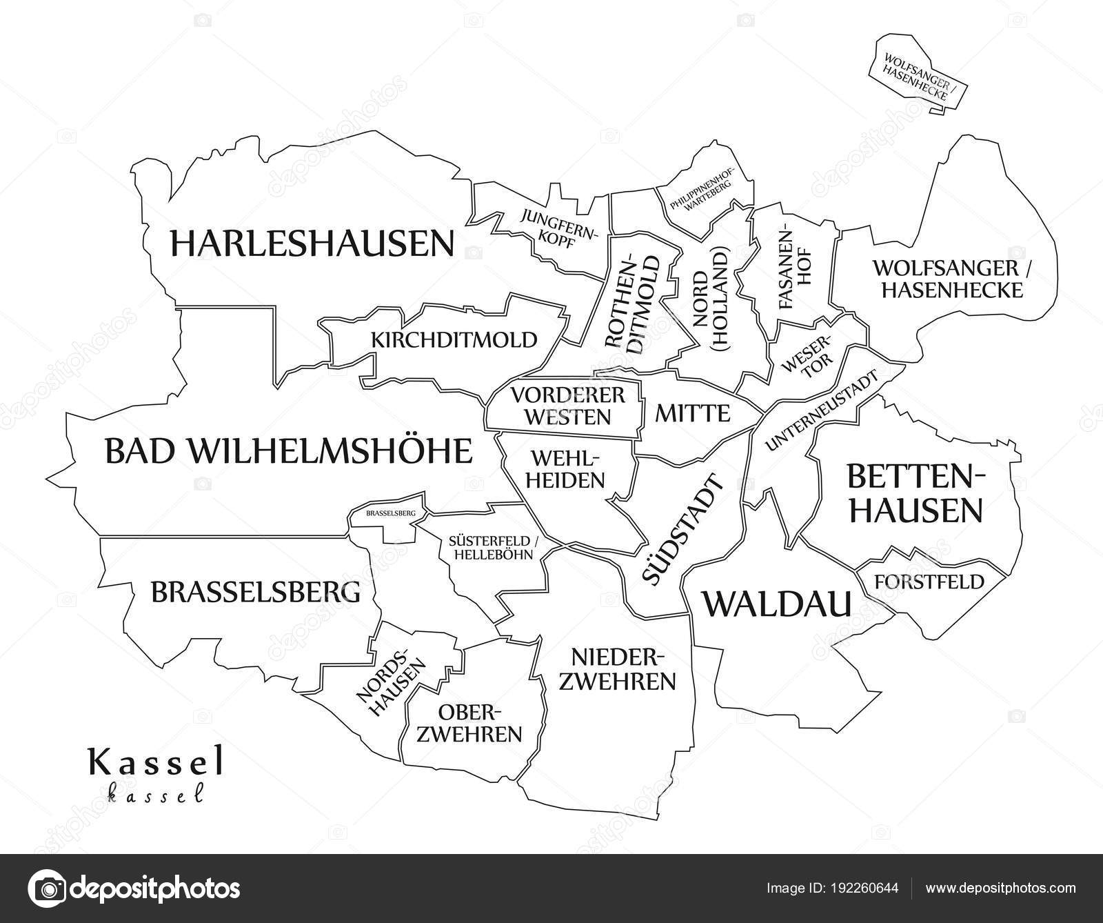 kassel karta Modern City karta   Kassel i Tyskland med boroughs och titlar  kassel karta