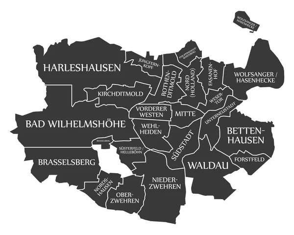 Mapa města Kassel Německo De označeny černé obrázek — Stockový vektor