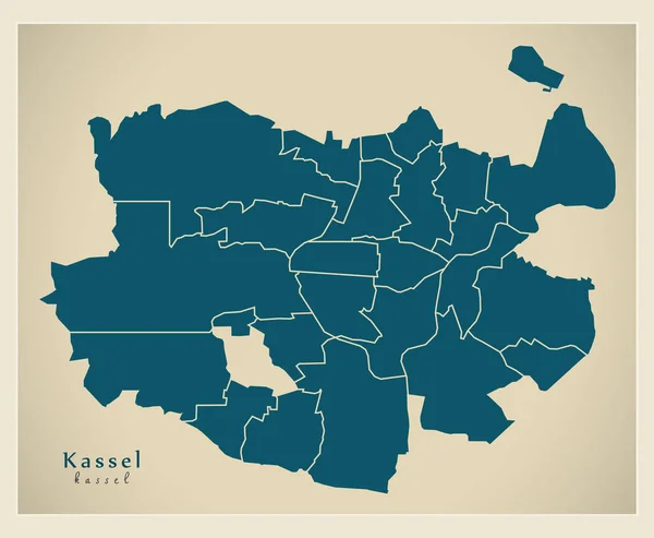 Mapa de la ciudad moderna - Kassel ciudad de Alemania con los distritos DE — Archivo Imágenes Vectoriales