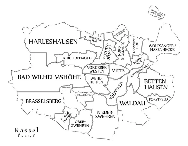 Mapa miasta nowoczesny - Kassel city Niemcy z gmin i tytuły — Wektor stockowy