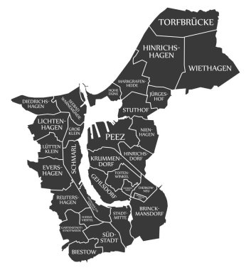 Rostock şehir haritası Almanya De siyah illüstrasyon etiketli