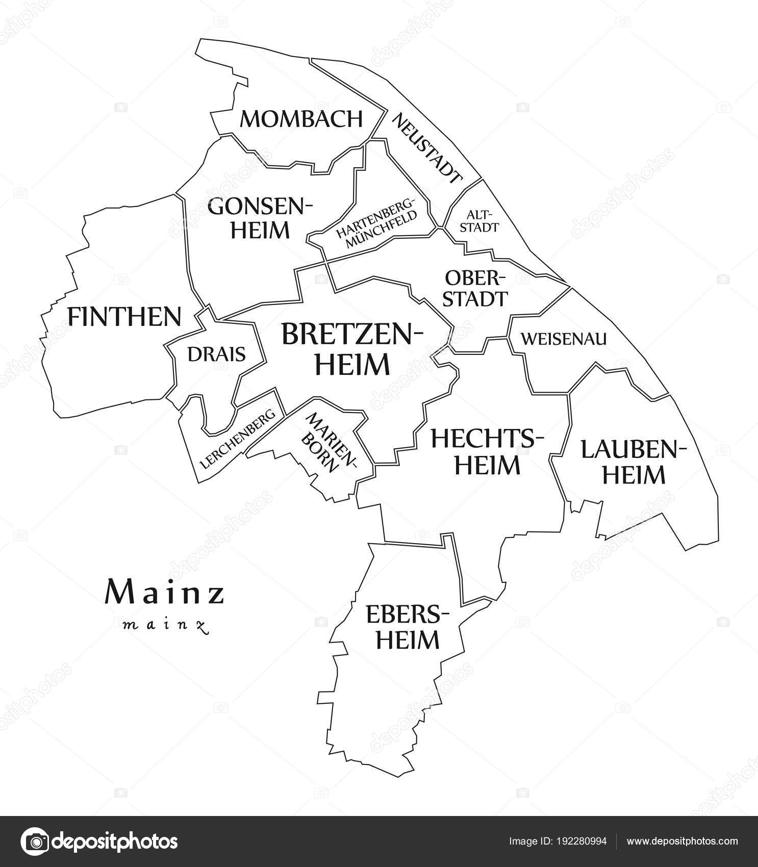 mainz karta Modern City karta   Mainz i Tyskland med boroughs och titlar  mainz karta