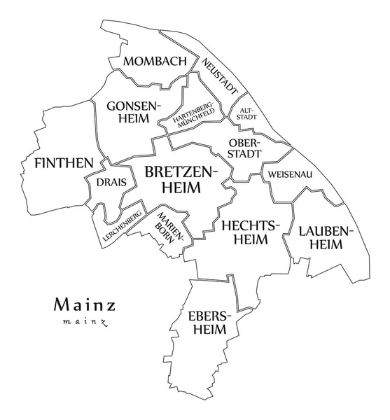 Modern şehir haritası - Almanya Mainz şehir kasaba ve başlıklar — Stok Vektör