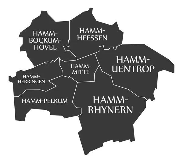 Hamm şehir haritası Almanya De siyah illüstrasyon etiketli — Stok Vektör