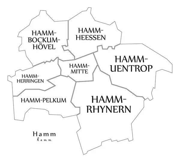Mapa da cidade moderna - Hamm cidade da Alemanha com boroughs e títulos —  Vetores de Stock