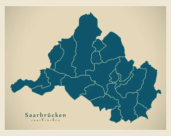 Mapa de la ciudad moderna - Saarbrucken ciudad de Alemania con los distritos DE — Archivo Imágenes Vectoriales