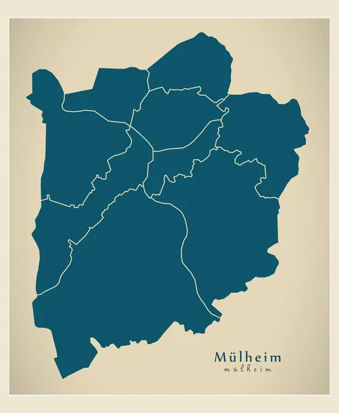 Mapa de la ciudad moderna - Mulheim ciudad de Alemania con municipios DE — Archivo Imágenes Vectoriales