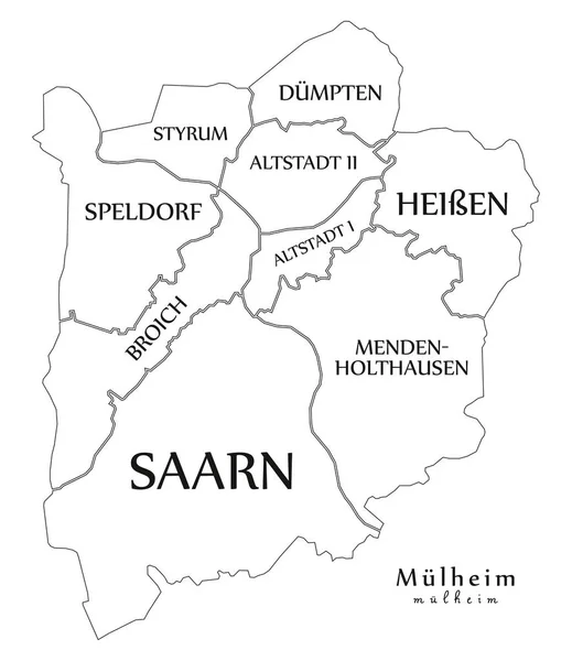 Mappa della città moderna - Mulheim città della Germania con borghi e titoli — Vettoriale Stock
