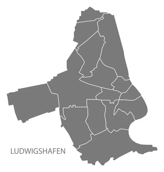 Ludwigshafen stadsplan met boroughs grijs illustratie silhouet — Stockvector