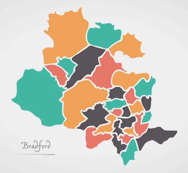 Bradford Mapa com boroughs e formas redondas modernas —  Vetores de Stock