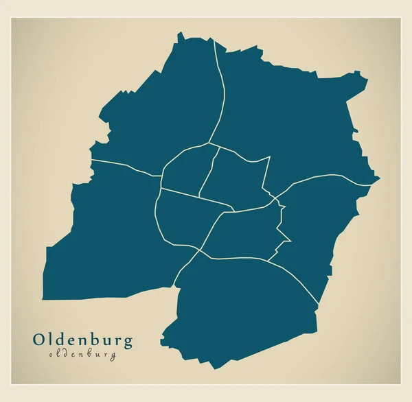 Mapa de la ciudad moderna - Oldenburg ciudad de Alemania con los distritos DE — Vector de stock