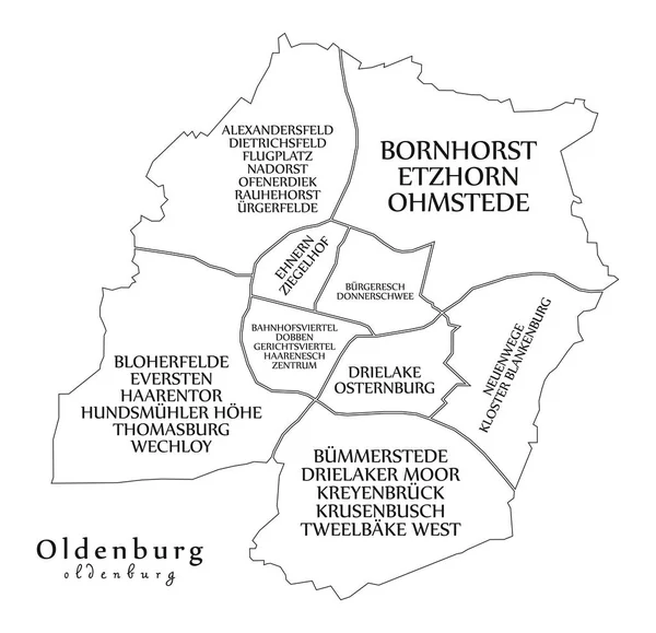 Modern City Map - Oldenburg city of Germany with boroughs and titles DE outline map — Stock Vector