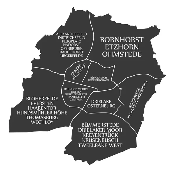 Oldenburg city karta Tyskland De märkta svarta illustration — Stock vektor