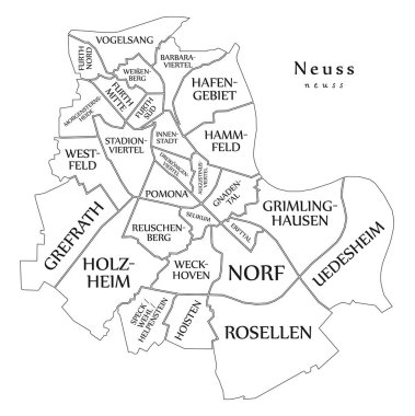 Modern City Map - Neuss city of Germany with boroughs and titles DE outline map clipart