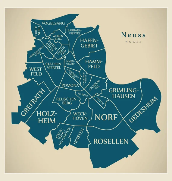 Moderní City mapa - Neuss město Německa s obcí a tituly De — Stockový vektor