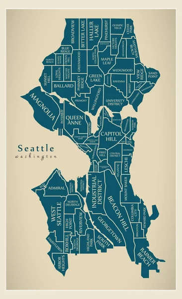 现代城市地图 美国西雅图华盛顿城市与邻里和标题 — 图库矢量图片