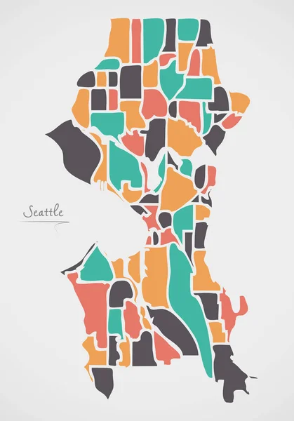 Seattle Washington Mapa Com Bairros Formas Redondas Modernas — Vetor de Stock