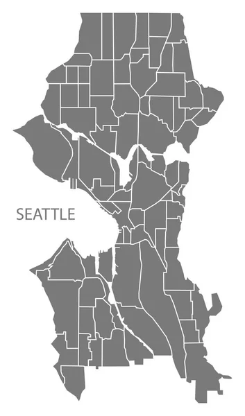 Mapa Města Seattle Washington Čtvrtí Šedý Obrázek Silueta Tvaru — Stockový vektor