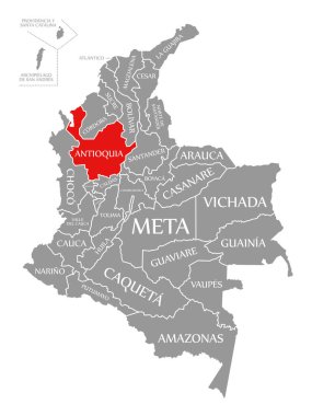 Kolombiya haritasında Antioquia kırmızısı vurgulandı