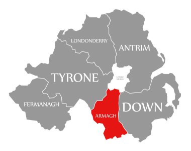 Kuzey İrlanda haritasında Armagh kırmızısı vurgulandı