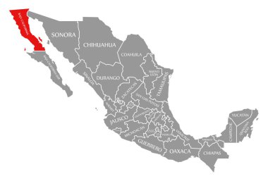 Meksika haritasında Baja California kırmızısı vurgulandı
