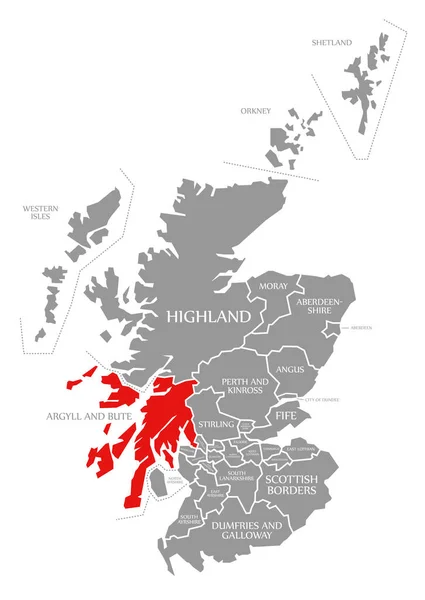 Argyll y Bute rojo marcados en el mapa de Escocia Reino Unido — Foto de Stock