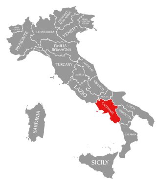 İtalya haritasında Campania kırmızısı vurgulandı