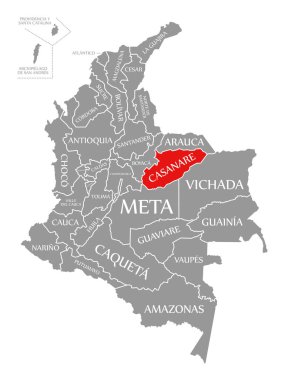 Kolombiya haritasında Casanare kırmızısı vurgulandı