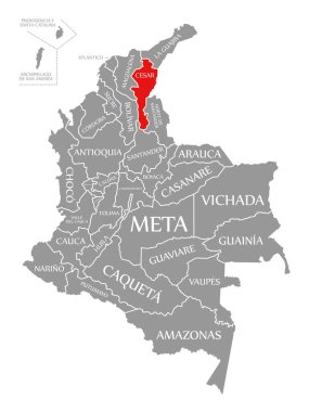 Kolombiya haritasında Cesar kırmızısı vurgulandı