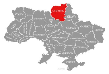 Ukrayna haritasında Chernihiv kırmızısı vurgulandı