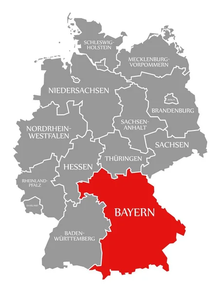 Bavaria rosso evidenziato nella mappa di Germania — Foto Stock