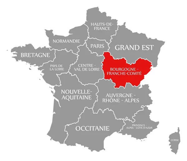 Bourgogne - Fransa haritasında Franche-Comte kırmızısı vurgulandı — Stok fotoğraf