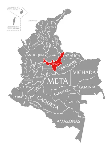 Boyaca red highlighted in map of Colombia — 图库照片