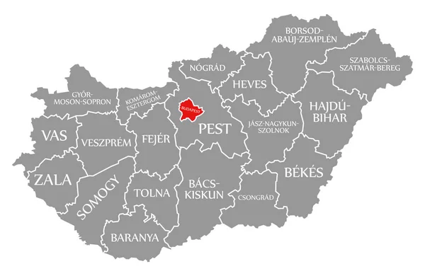 ブダペスト赤はハンガリーの地図で強調表示 — ストック写真