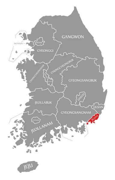 Пусанский красный выделен на карте Южной Кореи — стоковое фото