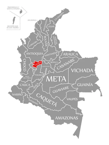 Caldas red highlighted in map of Colombia — 图库照片