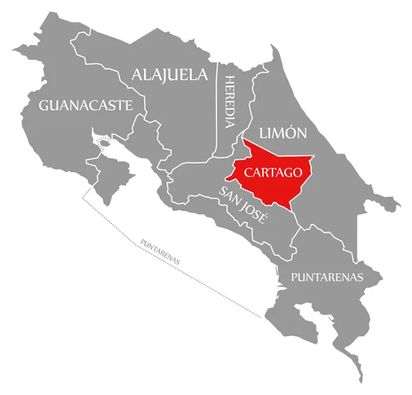 Cartago rojo resaltado en el mapa de Costa Rica — Foto de Stock