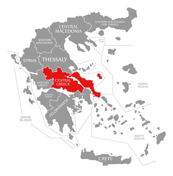 Centraal Griekenland rood gemarkeerd op kaart van Griekenland — Stockfoto